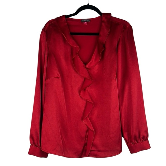 Vince Camuto Red Satin Ruffle Neckline Classic Career Long Sleeve Top Size 1X - Picture 1 of 7